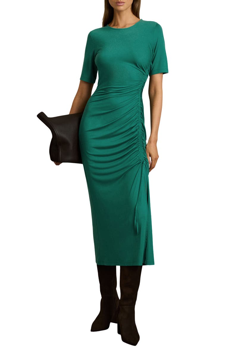 Rose Ruched Short Sleeve Jersey Dress, Main, color, GREEN