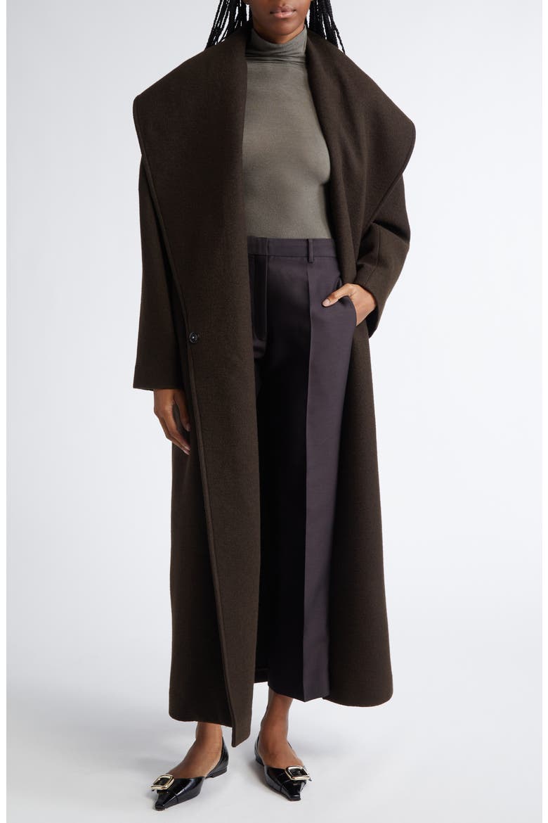 Shawl Collar Wool Blend Coat, Alternate, color, DARK BROWN
