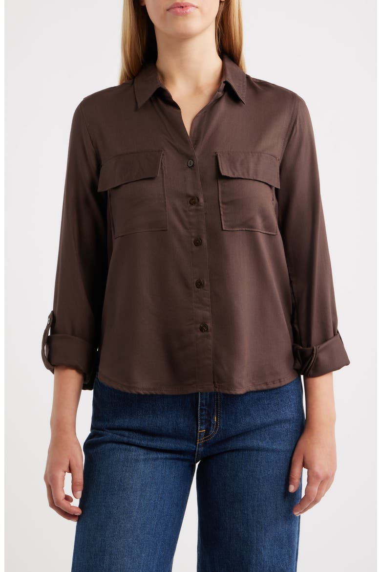Felicity Button-Up Shirt, Main, color, HOT FUDGE