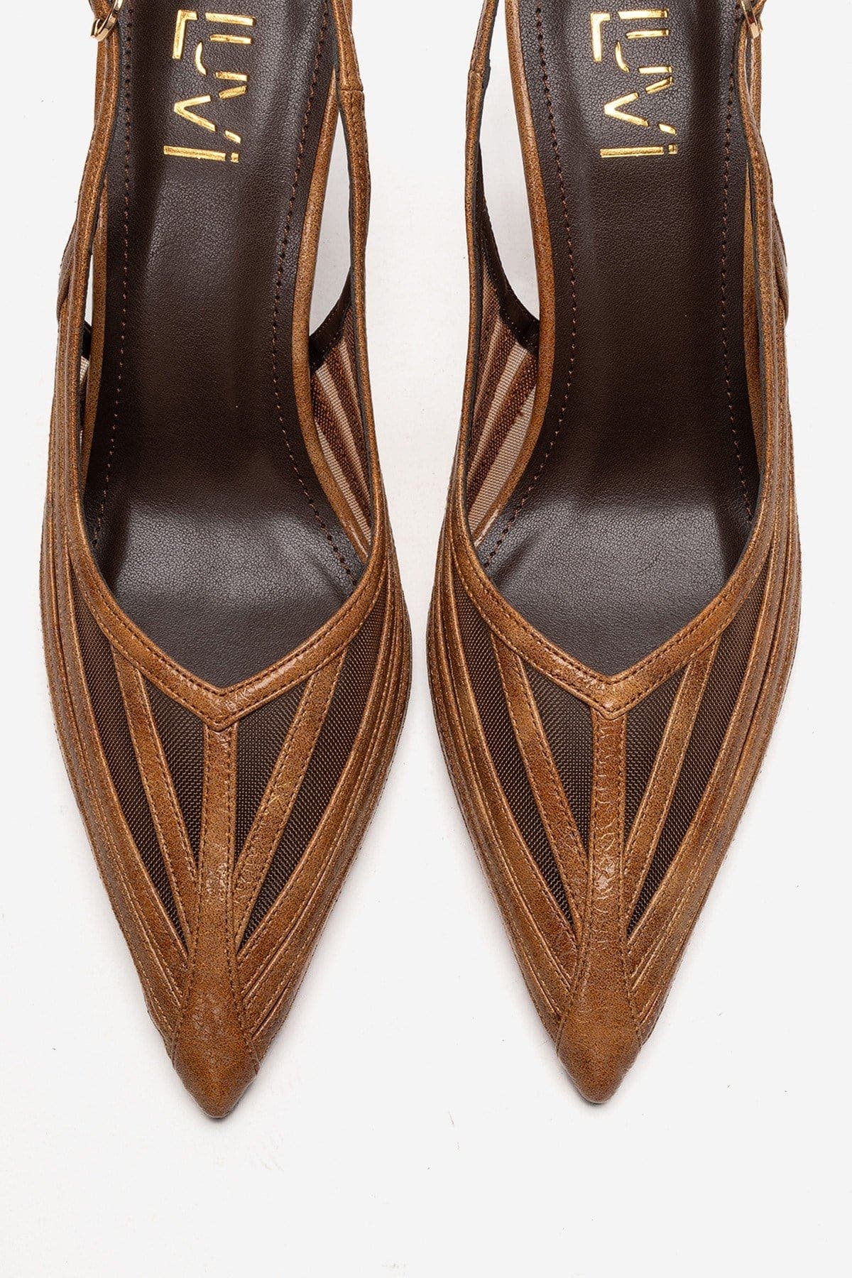 Prologue Shoes Eleana Slingback Mesh Stiletto Pump, Alternate, color, Cognac