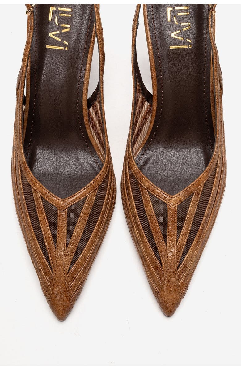 Prologue Shoes Eleana Slingback Mesh Stiletto Pump, Alternate, color, Cognac