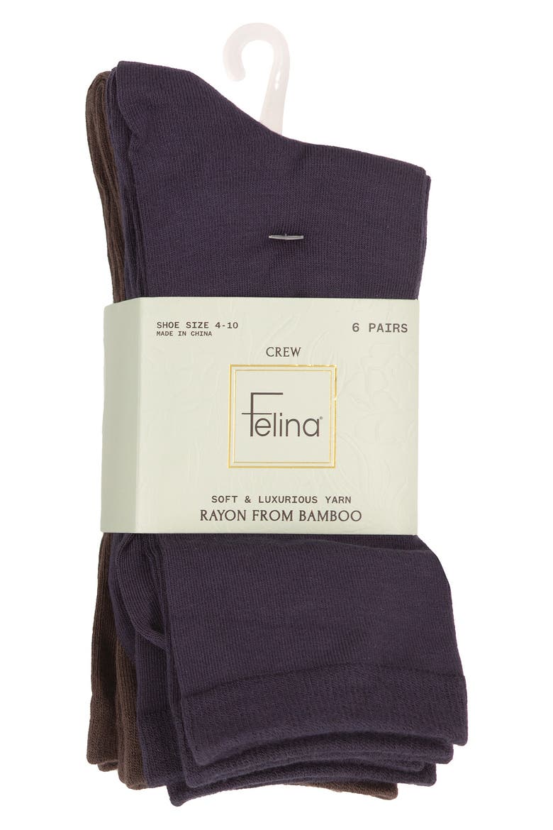 Assorted 6-Pack Soft Crew Socks, Alternate, color, BLUE/ BROWN/ BEIGE