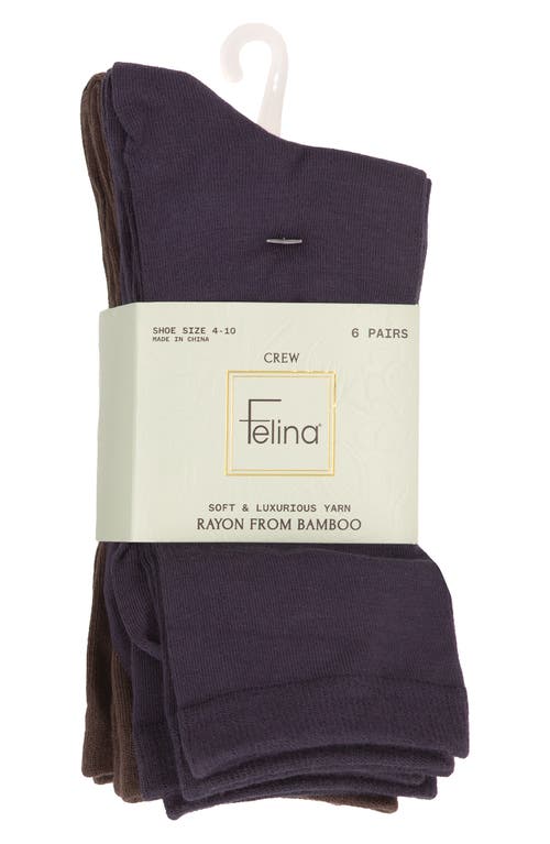 Felina Assorted 6-pack Soft Crew Socks In Blue/brown/beige