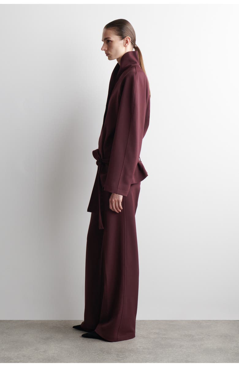 COS Belted Wool-Blend Shawl-Collar Jacket, Alternate, color, Burgundy