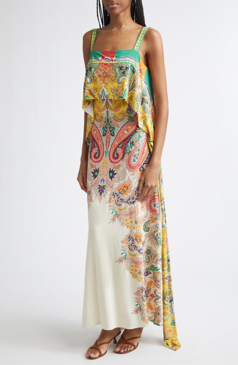 Etro Paisley Print Stretch Maxi Sundress, Alternate, color, Print On White Base
