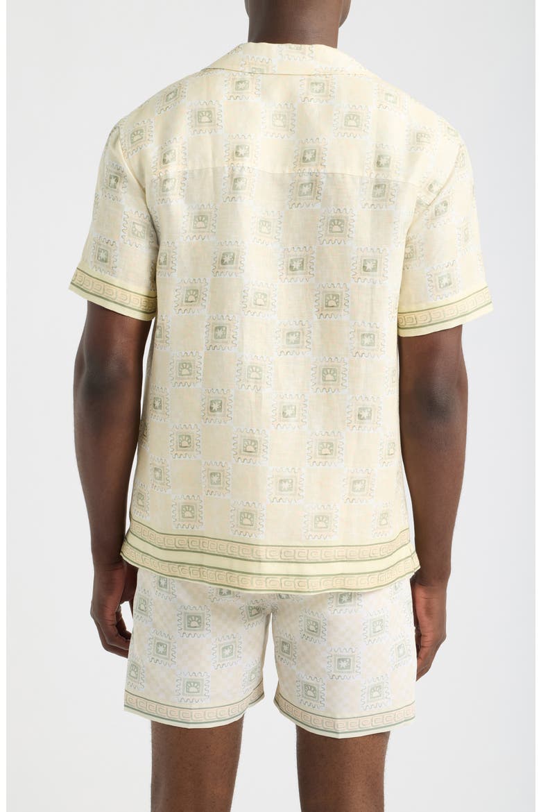 Tehla Tile Print Linen Camp Shirt, Alternate, color, ECRU- 17