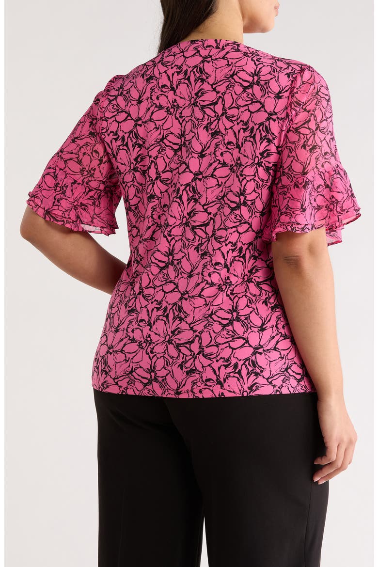 Flutter Sleeve Top, Alternate, color, PINK BERRY/ ANNE BLACK