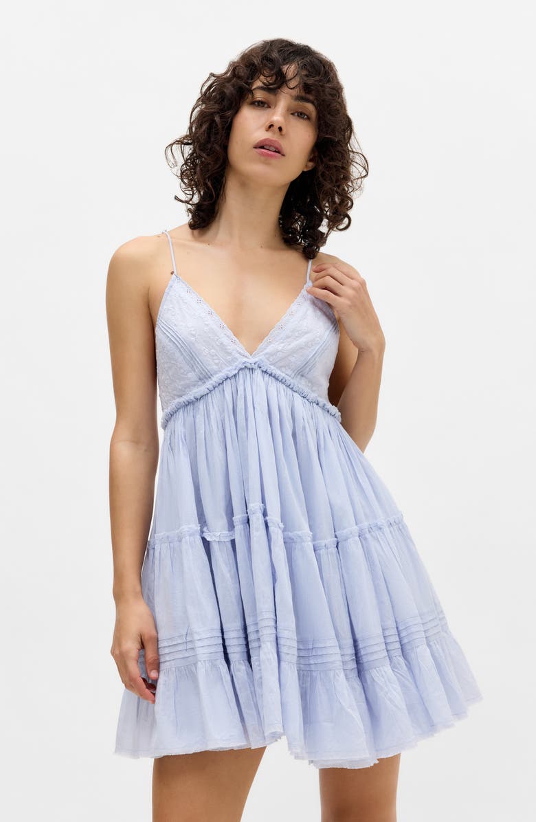 BDG Urban Outfitters Aria Embroidered Tiered Cotton Sundress, Alternate, color, Blue