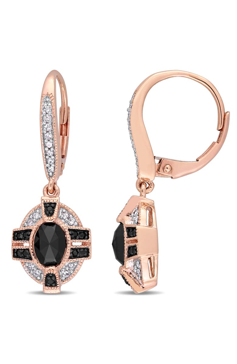 Julianna B. Black & White Diamond Halo Geometric Earrings 10k, Main, color, 