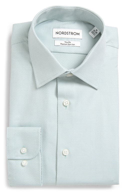 Nordstrom Premium Non-iron Trim Fit Dress Shirt In White- Green Triangle Pat