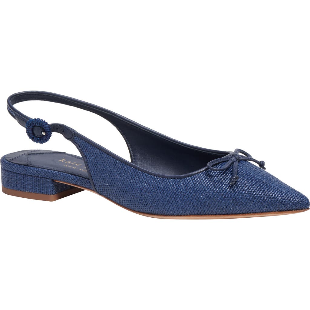 Kate Spade Veronica Raffia Sling-back Pointed Ballet Flats In Blue