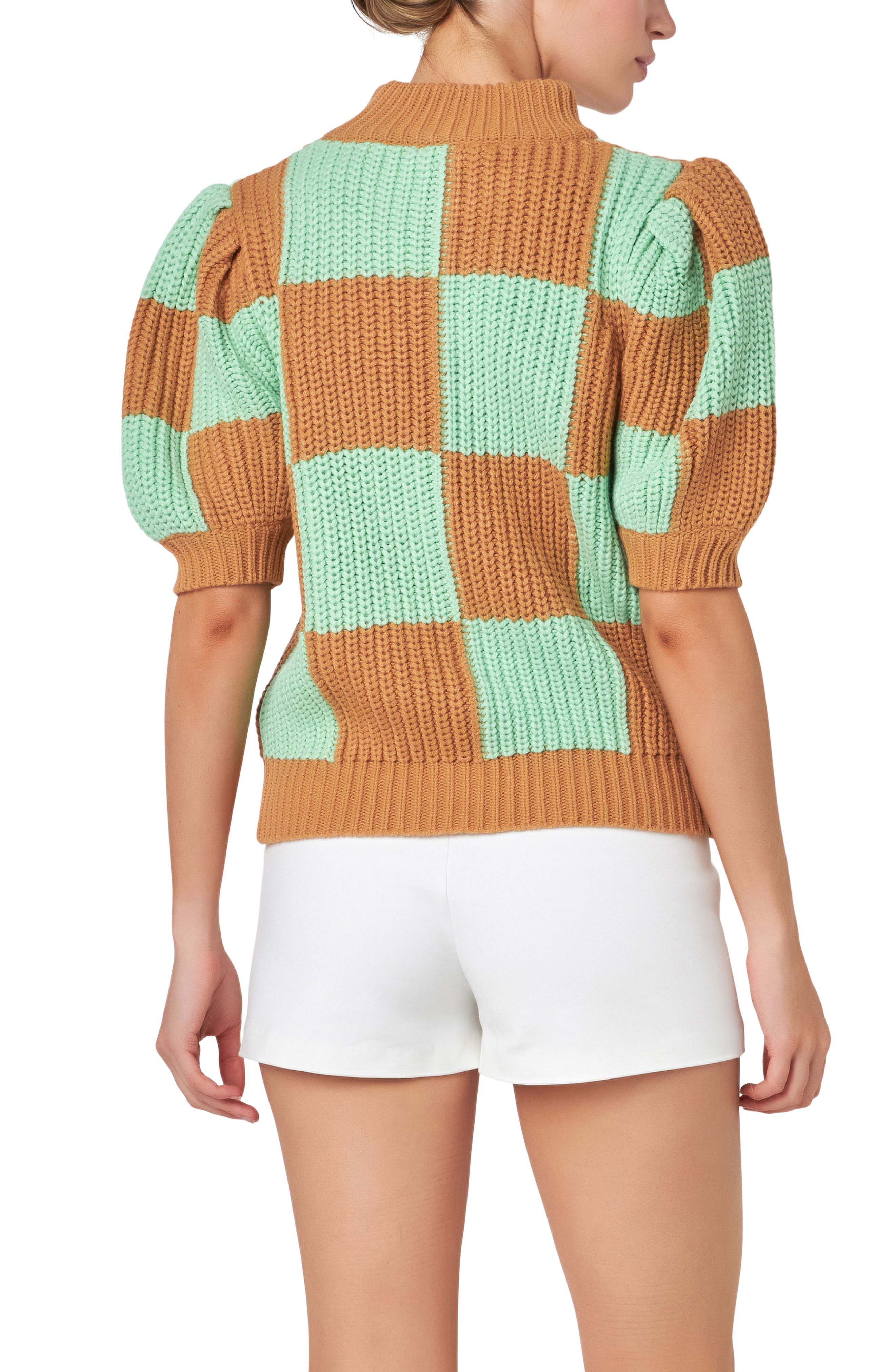 Check Pattern Short Sleeve Shaker Stitch Sweater - image 2