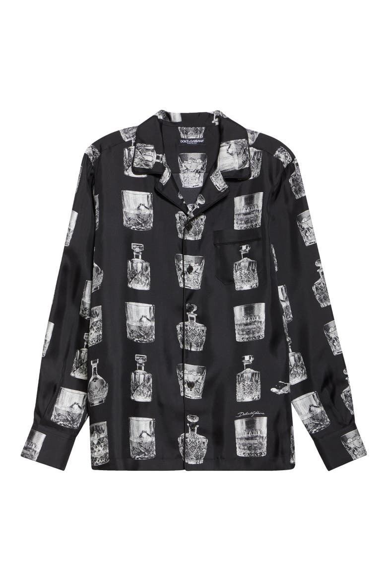 Liquor Print Silk Twill Camp Shirt, Alternate, color, HN5IA LIQUORI FDO NERO