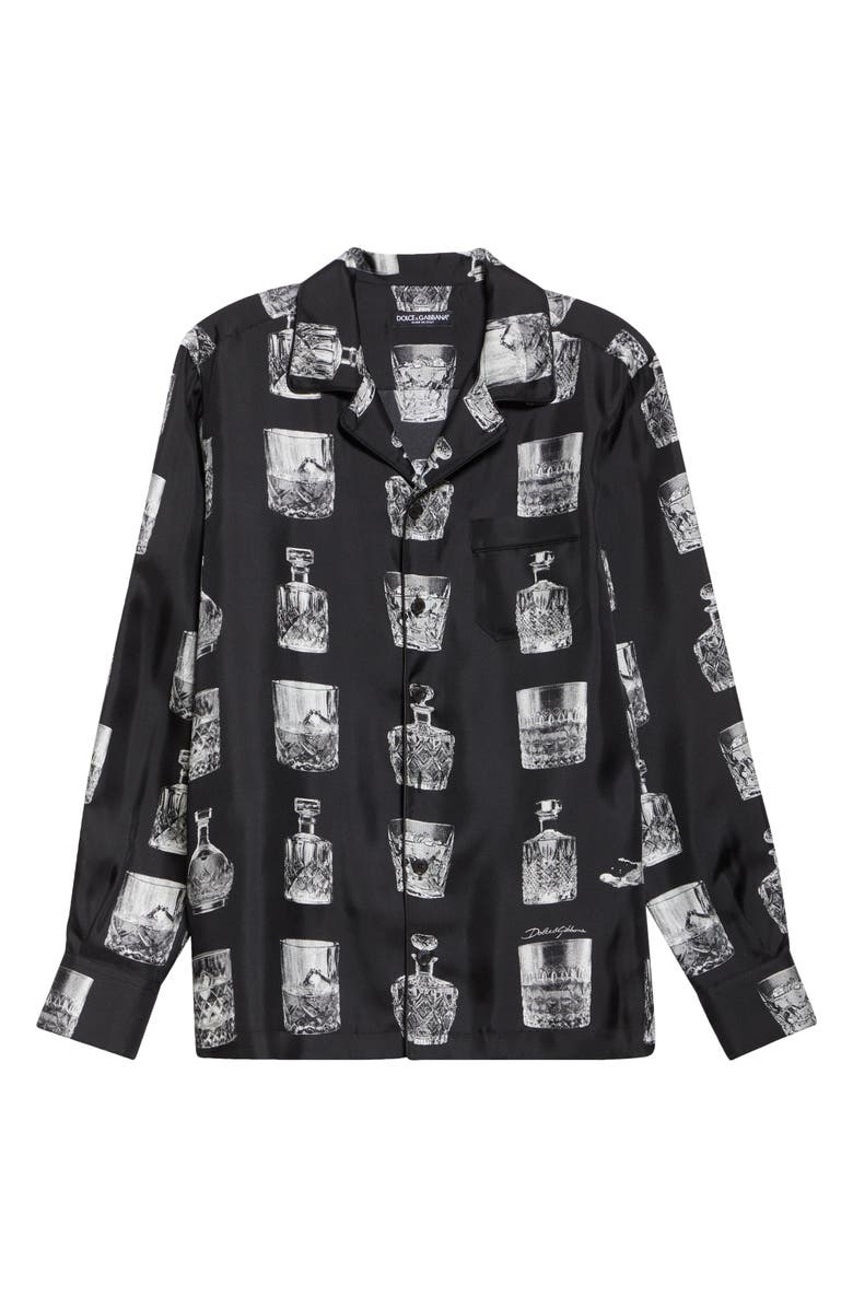 Dolce&Gabbana Liquor Print Silk Twill Camp Shirt, Alternate, color, Hn5ia Liquori Fdo Nero