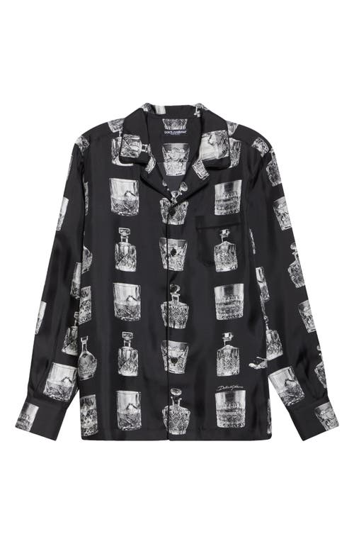 Dolce & Gabbana Dolce&gabbana Liquor Print Silk Twill Camp Shirt In Hn5ia Liquori Fdo Nero