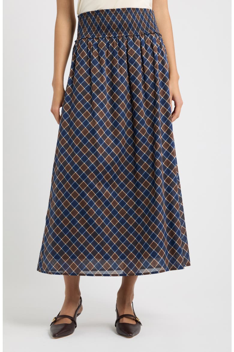 The Delphine Nap Cotton Midi Skirt, Main, color, WILSHIRE PLAID CHOCOLATE