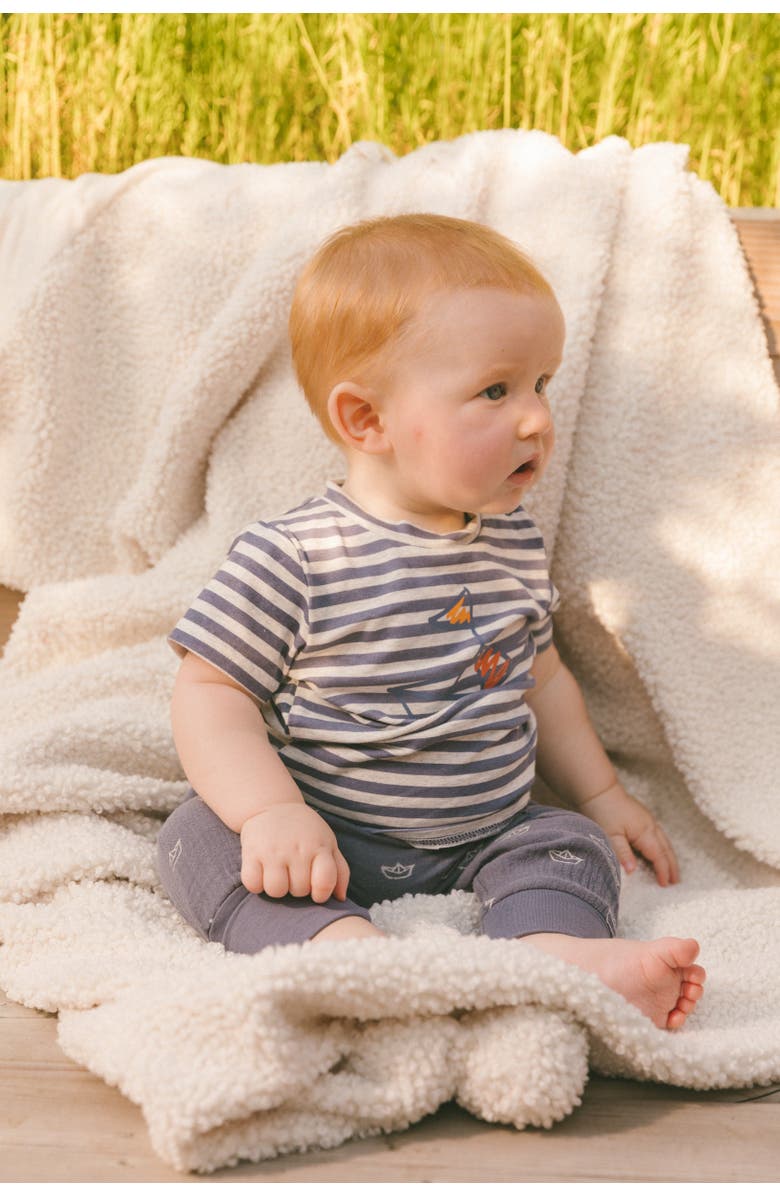 Deux par Deux Baby Boy's Organic Cotton Top And Muslin Pant Set Striped Navy, Alternate, color, 