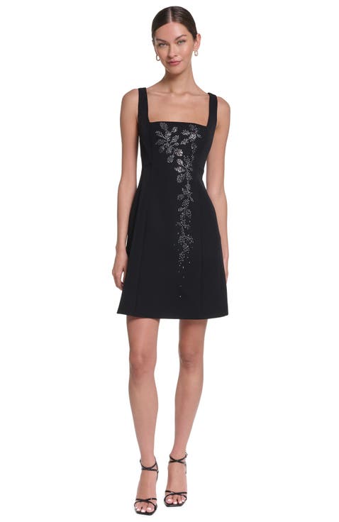 Sleeveless Embellished Crepe Shift Dress