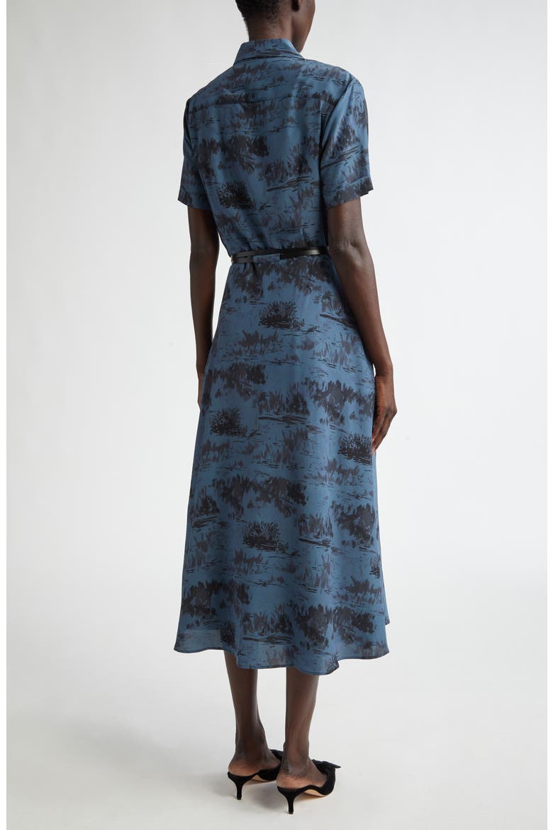 Kiera Print Silk Shirtdress, Alternate, color, STEEL BLUE