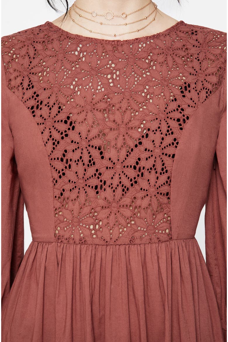 Cavern Cotton Broderie Midi Dress, Alternate, color, Red