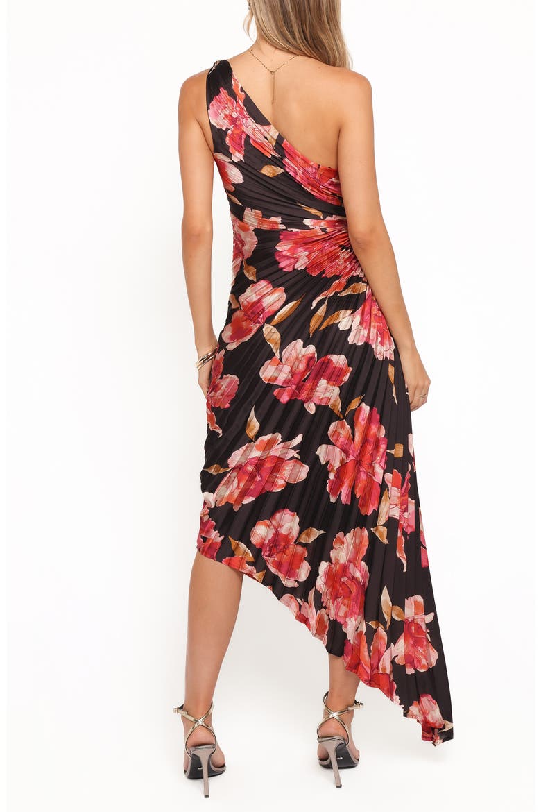 Kleo Floral Pleated One-Shoulder Satin Cocktail Dress, Alternate, color, MIDNIGHT ORCHID