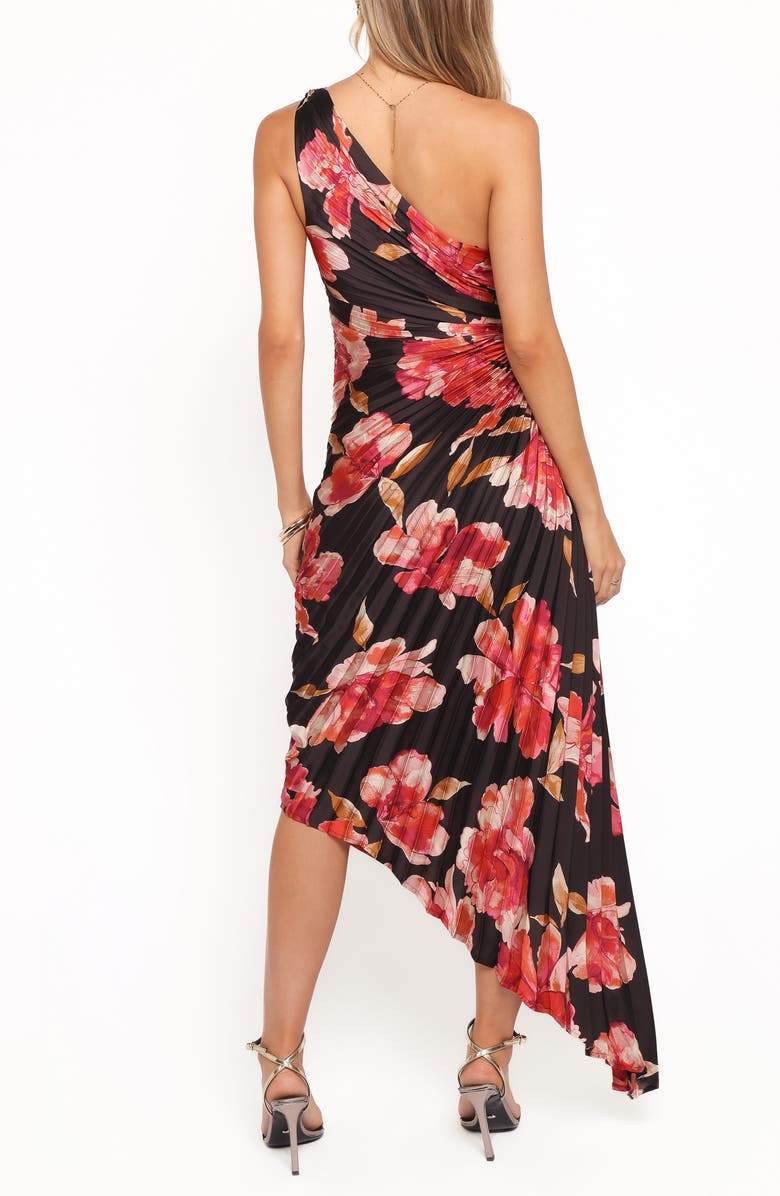 Petal & Pup Kleo Floral Pleated One-Shoulder Satin Cocktail Dress, Alternate, color, Midnight Orchid