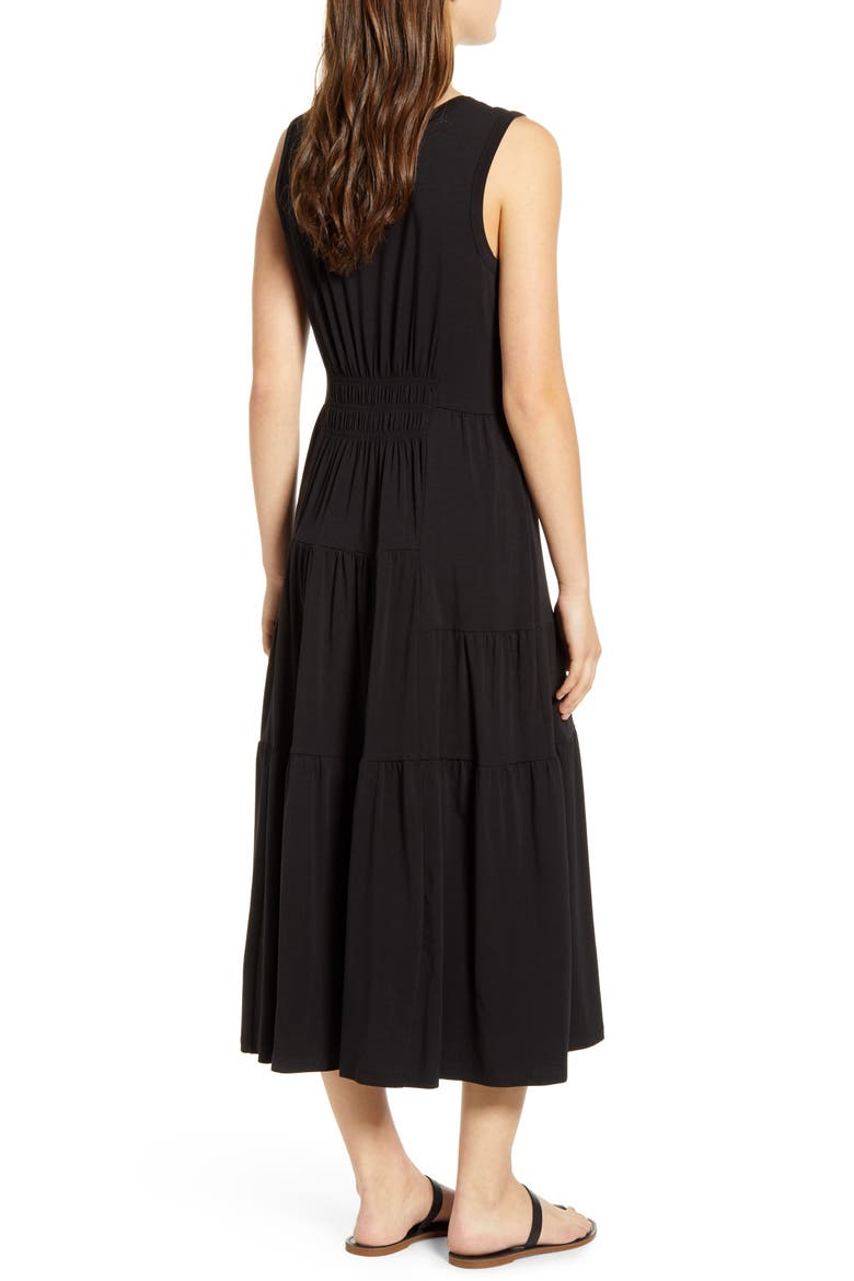 Kamala Tiered Ruffle Jersey Midi Dress, Alternate, color, BLACK