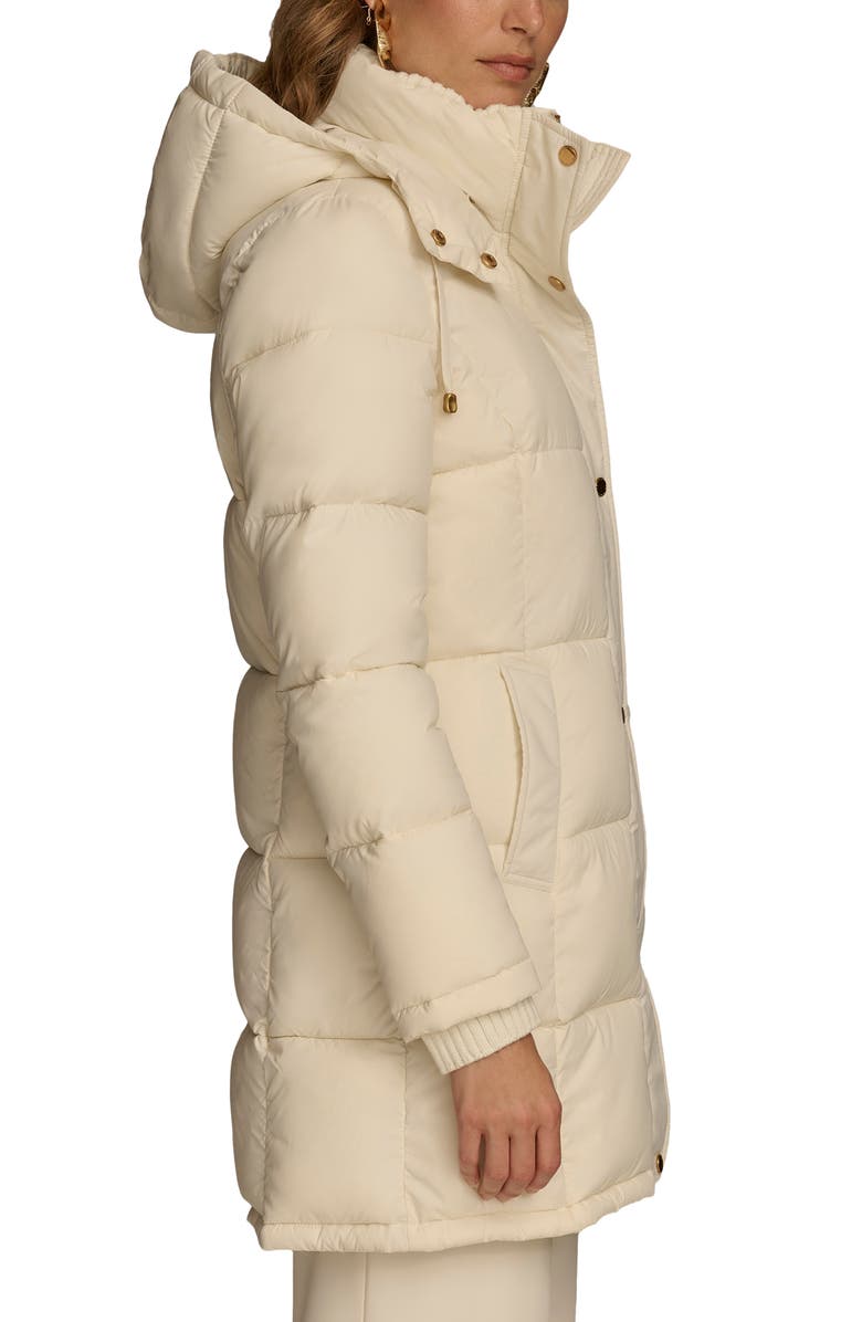 Donna Karan New York Hooded Ribbed Trim Puffer Jacket, Alternate, color, Cream