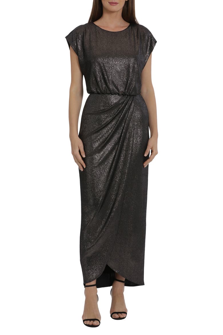 Metallic Cap Sleeve Dress, Main, color, GUNMETAL