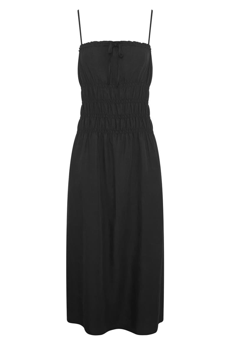 Shirred Midi Dress, Alternate, color, BLACK
