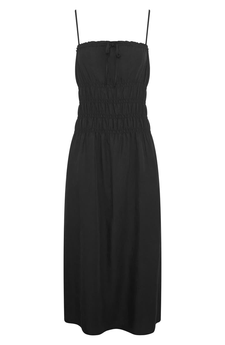 Onia Shirred Midi Dress, Alternate, color, Black