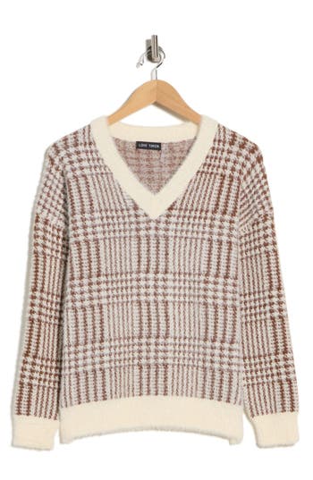 Love Token Plaid V-neck Sweater In Multi