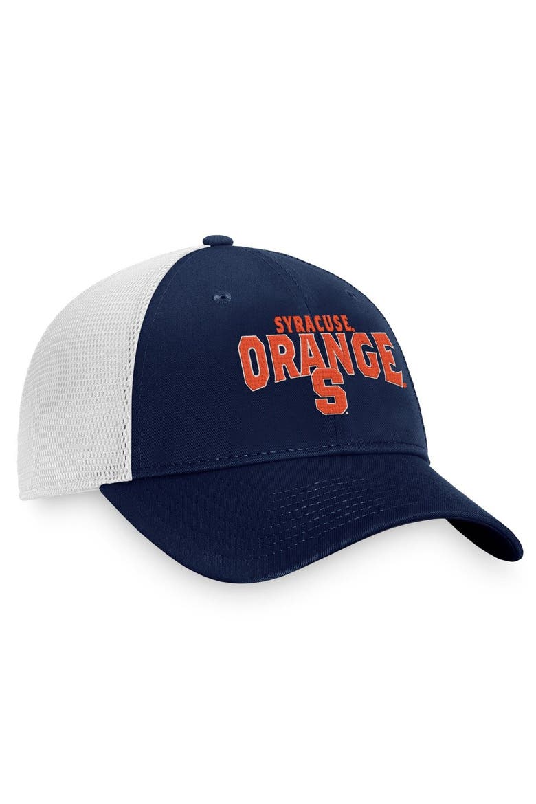 Men's Top of the World Navy/White Syracuse Orange Breakout Trucker Snapback Hat, Alternate, color, Navy