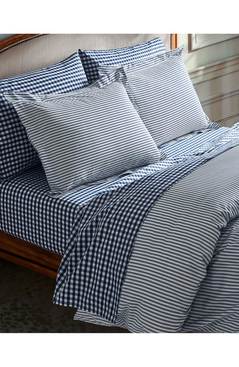 Petite Plume Signature Collection Gingham Sheet Set, Alternate, color, Navy