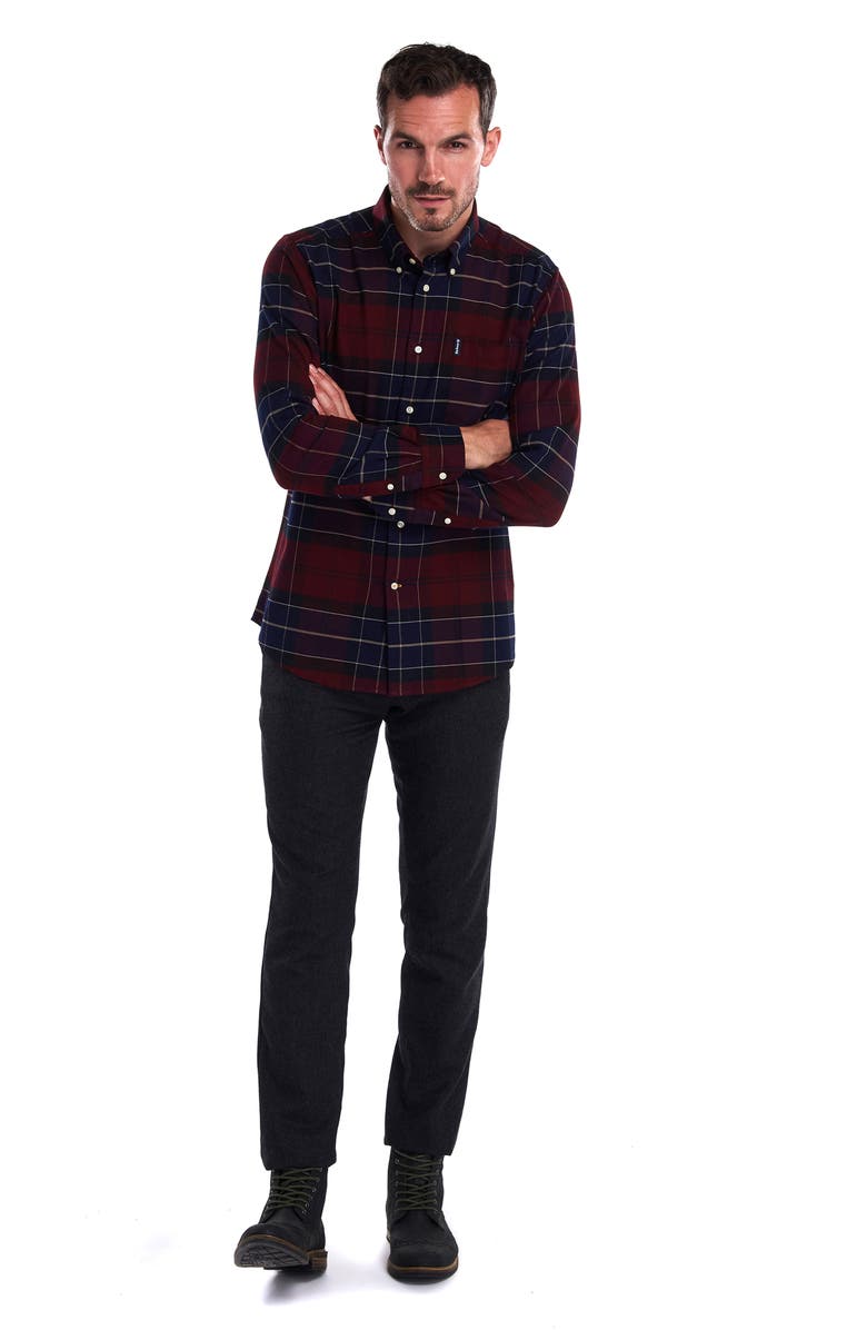 Barbour Lustleigh Plaid Button-Down Flannel Shirt, Alternate, color, Merlot