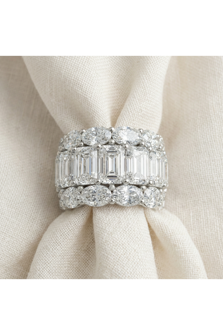 12.30Ct Diamond Wide Fashion Ring Emerald & Oval Cut Gold Lab Grown Band, Alternate, color, 10k White Gold