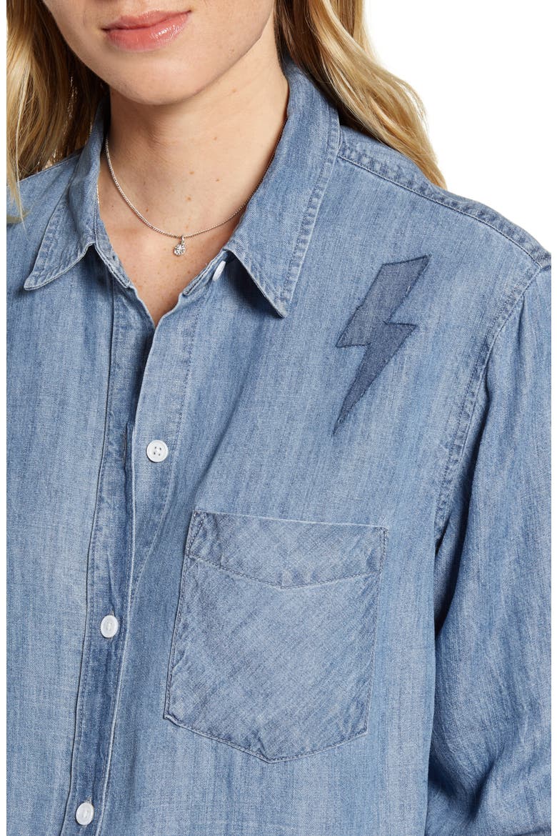 Ingrid Raw Hem Chambray Shirt, Alternate, color, MEDIUM VINTAGE LIGHTNING BOLTS