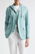 Eleventy Laser Cut Cotton Blend Knit Jacket with Hooded Zip Inset