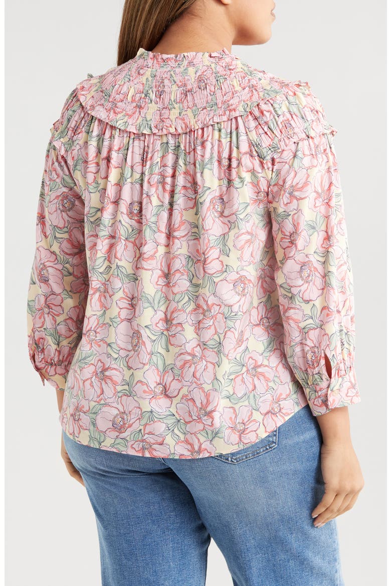 Print Smocked Yoke Top, Alternate, color, BUTTERCREAM/ SACHET PINK MULTI