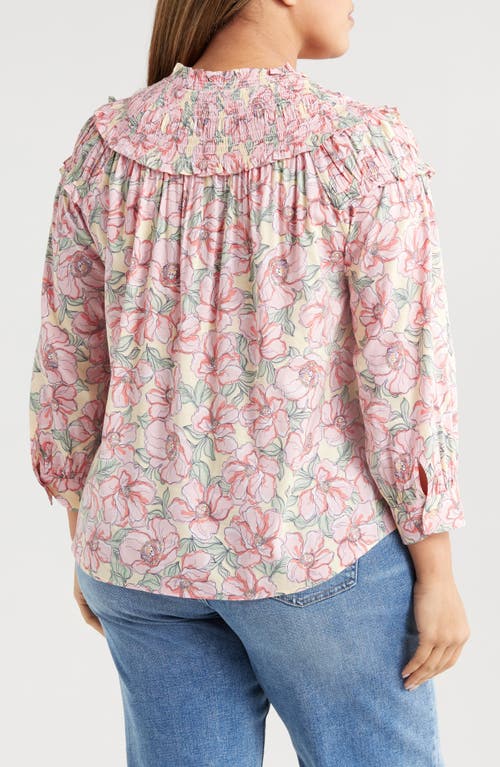 Wit & Wisdom Print Smocked Yoke Top In Buttercream/sachet Pink Multi