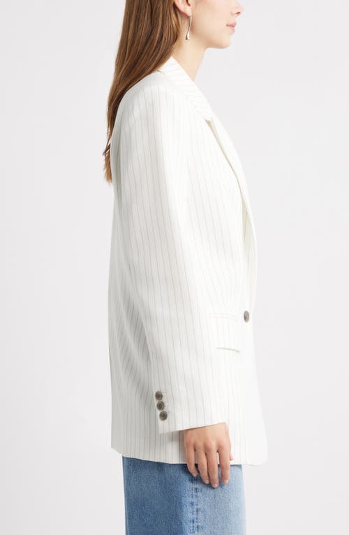 Open Edit The Icon Blazer In Ivory - Grey Celeste Pinstripe