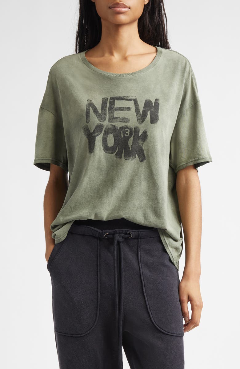 R13 Relaxed Fit NY Cotton & Cashmere Graphic T-Shirt, Main, color, Olive