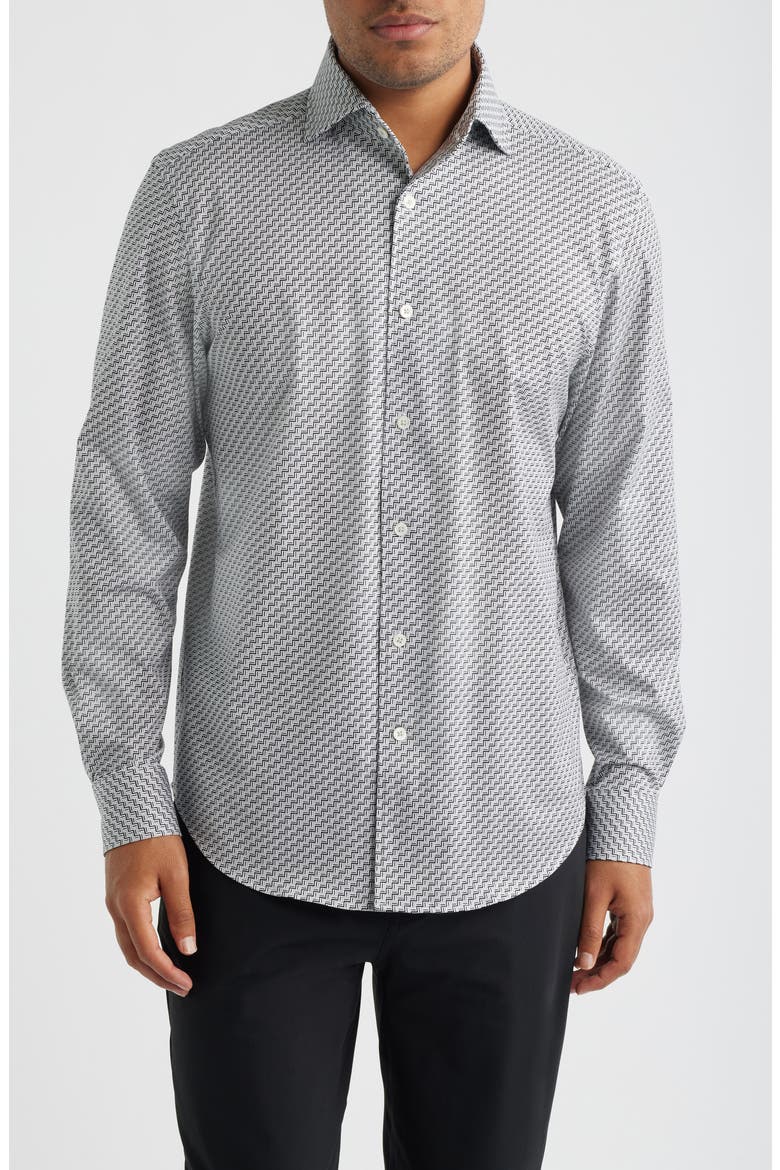 Devon OoohCotton® Geometric Print Long Sleeve Button-Up Shirt, Main, color, PLATINUM