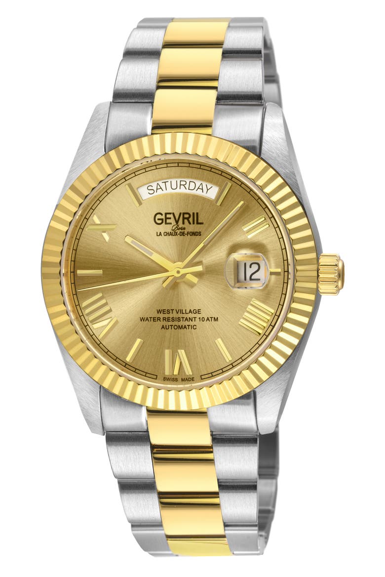 West Village Automatic Two-Tone Bracelet Watch, 40mm, Main, color, SILVER/ YELLOW GOLD