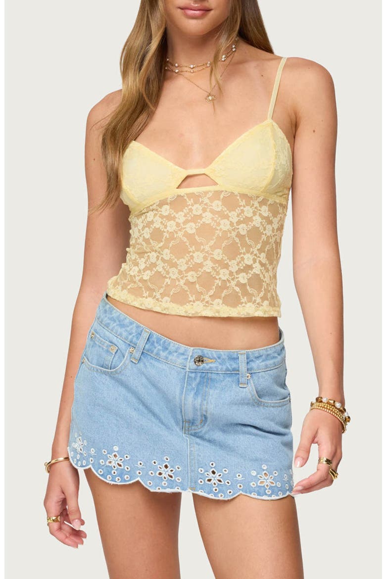 Cutout Sheer Crop Lace Camisole, Main, color, YELLOW