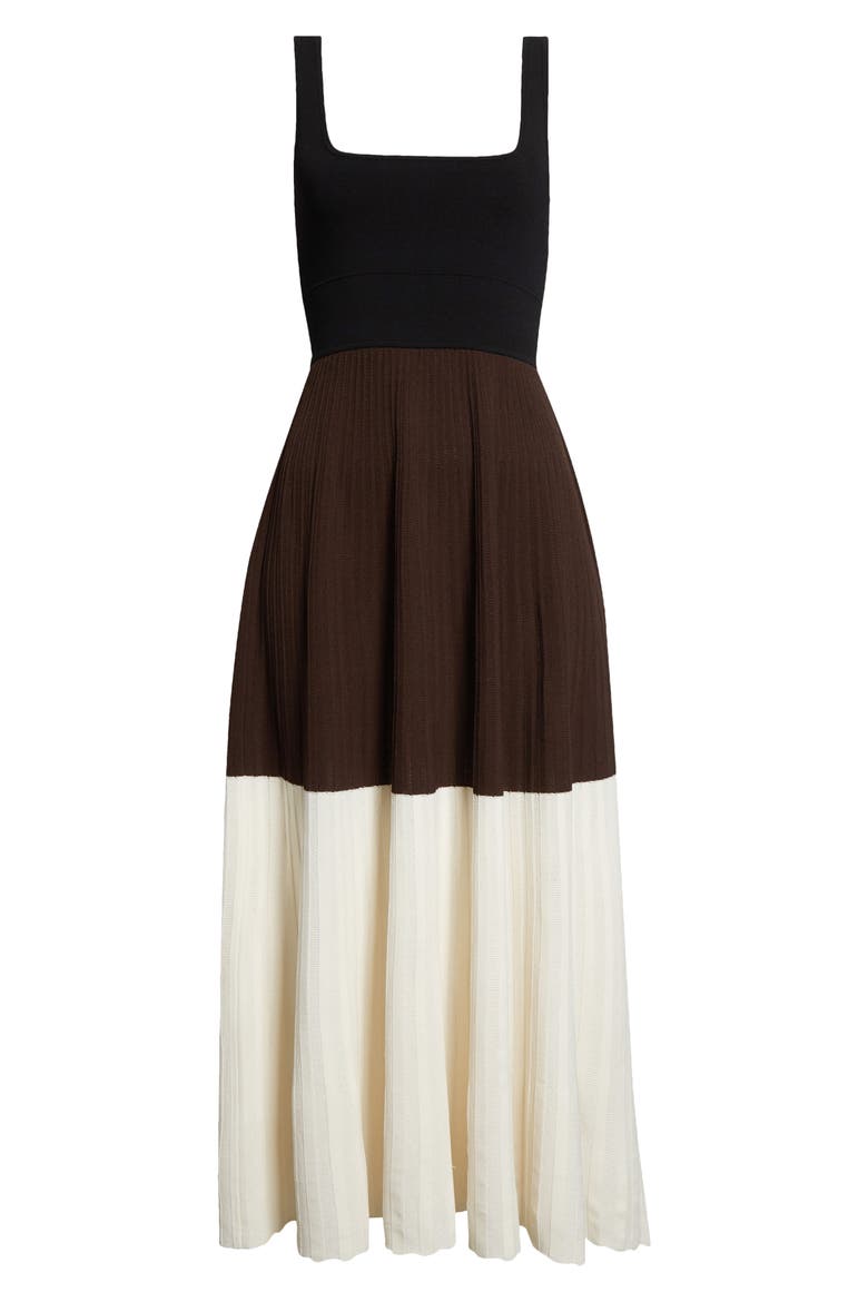 Colorblock Square Neck Rib Dress, Alternate, color, BITTER CHOCOLATE