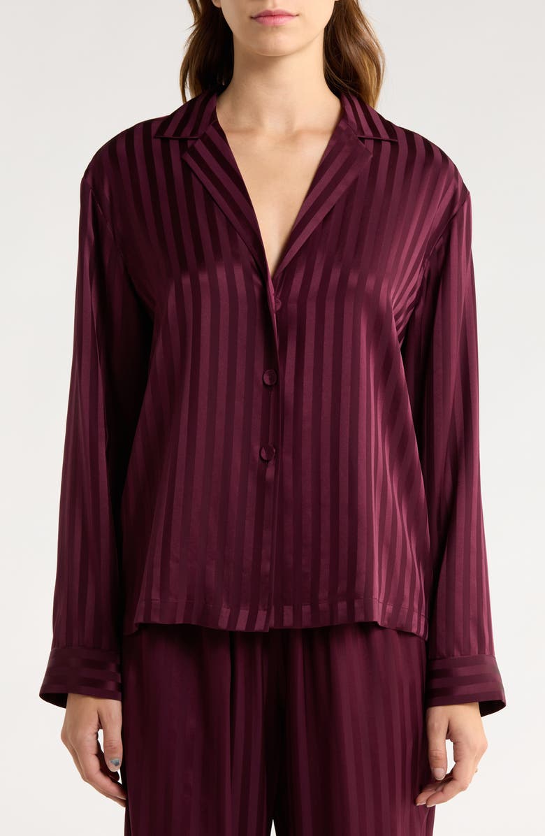 Lunya Stripe Washable Silk Button-Up Pajamas, Alternate, color, Vintage Merlot Jacquard