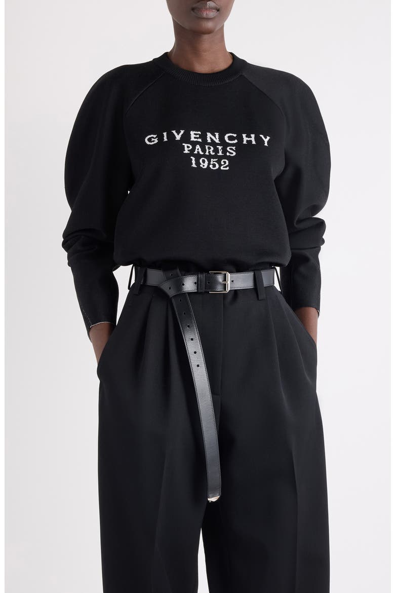 Logo Intarsia Crewneck Sweater, Main, color, BLACK
