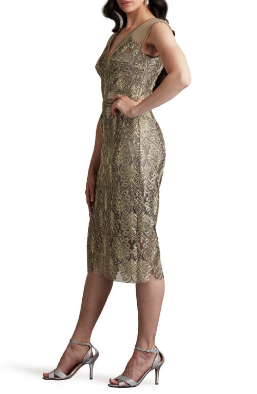 Tadashi Shoji Sequined Lace Knee-length Dress In Smoke Pearl