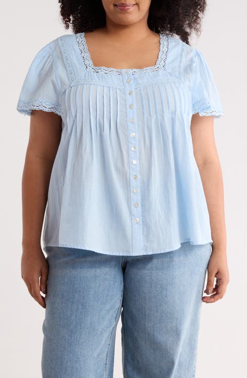 Crochet Inset Square Neck Top